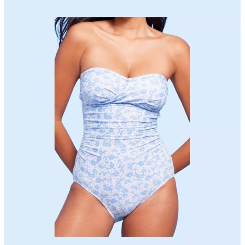 KONA SOL One-Piece Bandeau Top Swimsuit Light Lilac Blue Floral NEW - M (8-10)